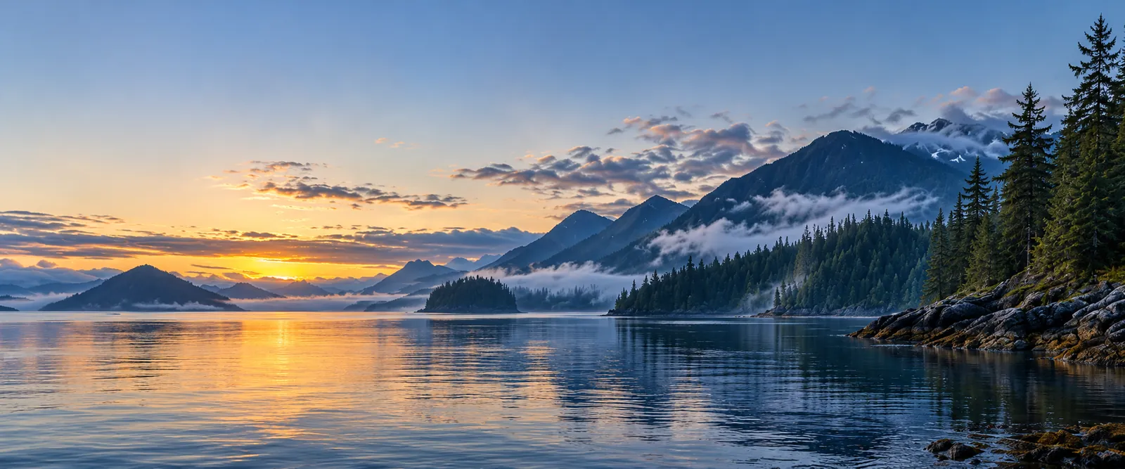 Illustrative image: a misty Canadian coastline at dawn.