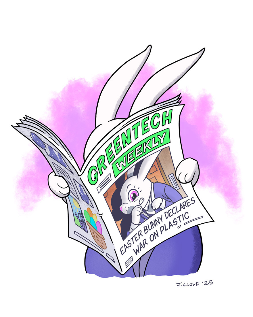 Easter bunny reading a newspaper